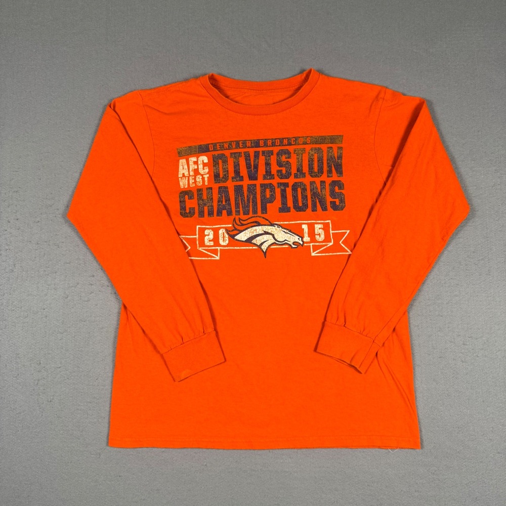 Denver Broncos Shirt Mens Medium Orange AFC West Champions 2015 Long Sleeve Tee